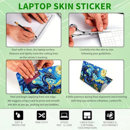 Laptop Skin Sticker Decal, Universal Protective Cover Fit 12 13 14 15.6 Inch Notebook, Reusable Water-Resistant Vinyl Decal w/ 2 Wrist Pads for Business Travel Office, Galaxy Dragon - color: Galaxy Dragon