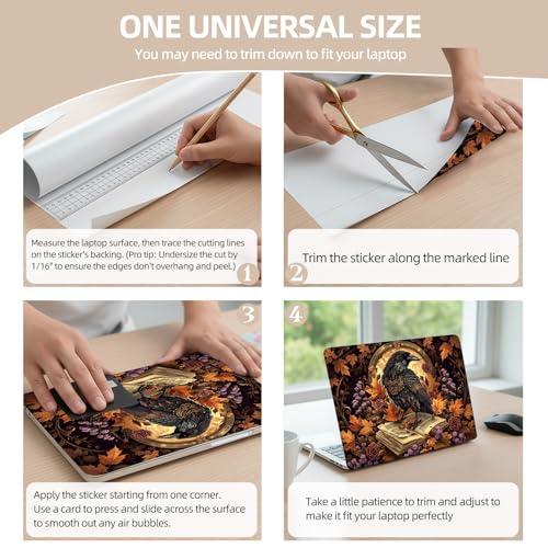 Universal Laptop Skin Sticker for 12/13/14/15.6 Inch Laptops, Reusable Vinyl Laptop Decal Cover, Waterproof Scratch Resistant Notebook Skin with 2 Wrist Pads,Crow Book - color: Crow Book