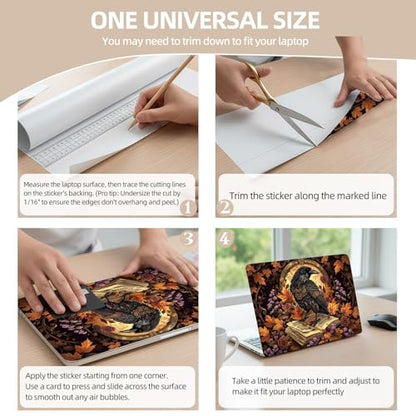 Universal Laptop Skin Sticker for 12/13/14/15.6 Inch Laptops, Reusable Vinyl Laptop Decal Cover, Waterproof Scratch Resistant Notebook Skin with 2 Wrist Pads,Crow Book - color: Crow Book