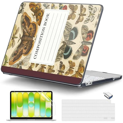 DONGKE for MacBook Neo 13 Inch Case 2026 (Model A3404, A18 Pro chip), Stylish Pattern Protective Hard Shell with Screen Protector, Keyboard Cover & USB-C Adapter - Butterfly Composition Book - color: Butterfly Composition Book