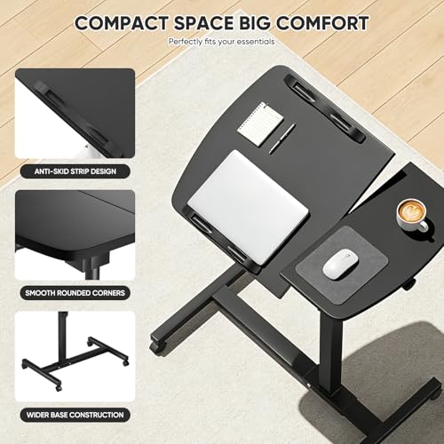 Magshion Tilting Overbed Bedside Table with Wheels, Rolling Laptop Desk with Mouse Table & Height Adjustment from 24" to 36", Sit to Stand Up, Mobile Standing Desk for Hospital Home Office, Black - color: Black Frame, size: Split Desktop