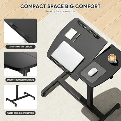 Magshion Tilting Overbed Bedside Table with Wheels, Rolling Laptop Desk with Mouse Table & Height Adjustment from 24" to 36", Sit to Stand Up, Mobile Standing Desk for Hospital Home Office, Black - color: Black Frame, size: Split Desktop