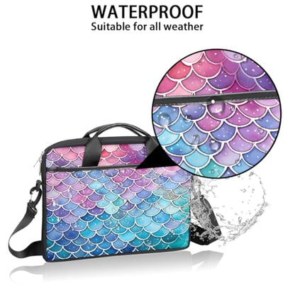 Laptop Shoulder Bag for Women Men, Waterproof Computer Case Messenger Bag Briefcase for Business Office Travel - color: Rainbow Mermaid Scales