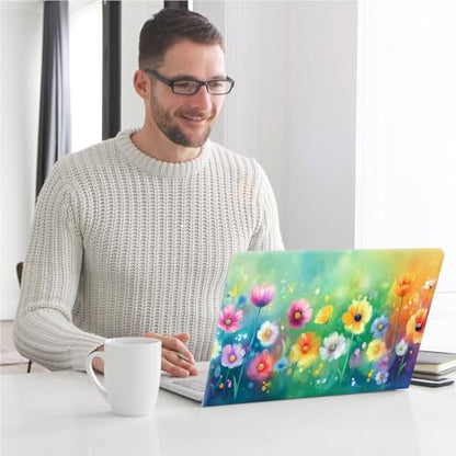 Universal Laptop Skin, DIY Cut-to-Fit Vinyl Cover Compatible with HP, Dell, Lenovo, Mac (13.3" to 15.6"), Anti-Scratch, No Residue & Bubble-Free Protective Decal Sticker, Colorful Wildflower - color: Colorful Wildflower