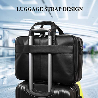 Top Cowhide Leather briefcase for men,17.3 Inch Messenger Bag Laptop Briefcase with YKK Metal Zippers Fit Business Trip - color: Black(updated Version)