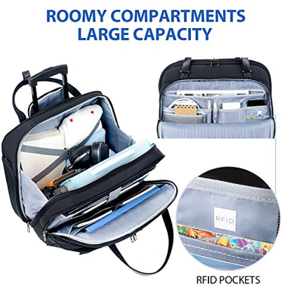 VANKEAN 15.6" Rolling Laptop Bag Waterproof RFID Travel Business Black
