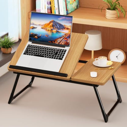 Laptop Bed Desk, 5-Angle Adjustable Bed Laptop Table with Cup Holder | Foldable Laptop Stand for Couch & Sofa, Portable Laptop Tray for Adults Writing Reading Eating, Walnut - color: Wlanut