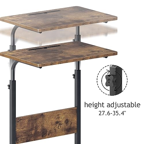 DlandHome 23.6 Inches Rolling Desk with Wheels Adjustable Height, Retro | Mobile Standing Desk Small Side Table Portable Laptop Cart PC Table, C-Shaped Bed Couch End Tables, Livingroom Bedroom - color: Retro Style, size: 23.6 Inch