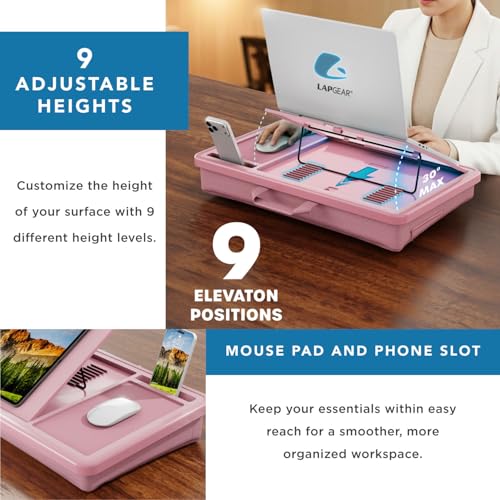 LAPGEAR Ergonomic Pro Lap Desk - Dusty Rose, Fits 15.6" Laptops - color: Dusty Rose, size: Ergonomic Pro 2.0