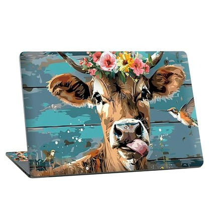 Universal Laptop Skin Sticker with 2 Wrist Pad Skins, Waterproof Scratch Resistant Vinyl Laptop Cover Decal, Cut to Fit for 11–15.6 Inch MacBook HP Dell Lenovo, Dairy Cattle Flower - color: Dairy Cattle Flower
