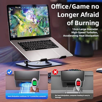 Adjustable Laptop Stand with Cooling Fan & 360 Rotating Base | Ergonomic Laptop Riser for Desk ,Foldable for 10-17'' Computer Gaming/DJ/Office Use - Silver - size: Extra Large
