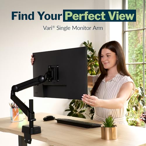 Vari Single Monitor Arm Series 2 – VESA Compatible Monitor Mount for Screens 27” & 19.8 lbs – Adjustable Arm with 360° Rotation, Cable Management & Ergonomic Height Adjustment – Black - size: Single-Monitor Arm