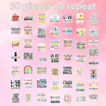 50 Pcs Funny Bingo Stickers for Adults Bingo Accessories Stickers | Bingo Game Sticker, Glossy Waterproof Vinyl, Bingo Phrases, Game Night Decals for Luggage Laptop Journal Water Bottle Party - style: Bingo