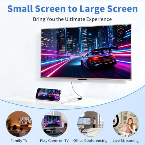 USB-C and Lightning to HDMI Adapter for iPhone ipad to TV [MFi Certified], 4K@60Hz Sync Screen Apple Lightning to Digital AV Adapter with 100W Charging Port for iPhone 17/16/15/iPad/MacBook to HDTV