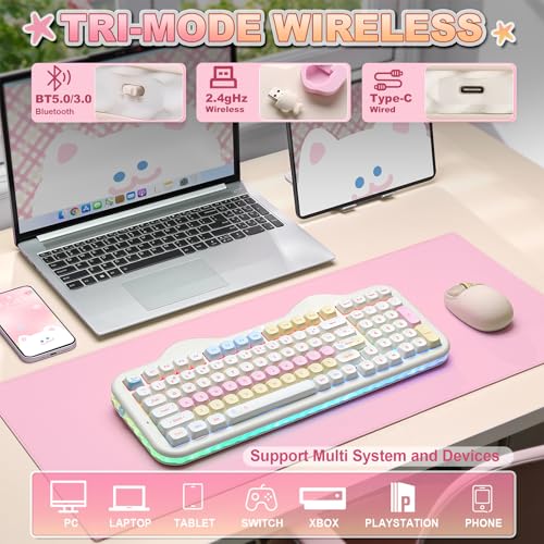 YUNZII C98 Cute Cake Wireless Mechanical Keyboard(Beige, Milk Switch) | 99 Keys with Number Pad, Hot Swap, PBT MOA Keycaps, BT5.0/2.4G/USB-C, Gasket Mount, Custom RGB Backlit for Win/Mac - color: Beige, size: Milk V2 Linear Switch