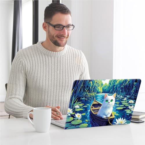 Universal Laptop Skin, DIY Cut-to-Fit Vinyl Cover Compatible with HP, Dell, Lenovo, Mac (13.3" to 15.6"), Anti-Scratch, No Residue & Bubble-Free Protective Decal Sticker, Anime Cat Water Lily - color: Anime Cat Water Lily