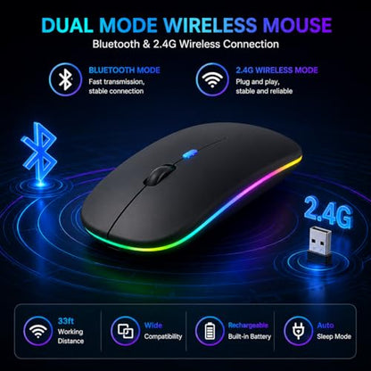 Rechargeable Bluetooth Keyboard Mouse Combo, 10 Inch Keyboard with Backlit, Silent Keys and Wireless Mouse for iPad, Tablet, Laptop and PC