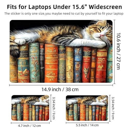 Aesthetic Laptop Skin Cover,12-15.6 Inch Universal Vinyl Sticker Decal,Cat Books Shelf Waterproof Scratch-Resistant Notebook Wrap,Removable Residue-Free Protector - color: Cat Books Shelf
