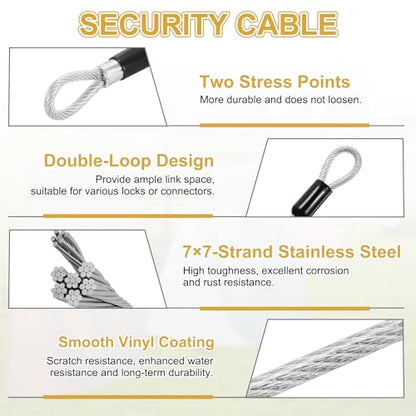 PATIKIL Security Cable Lock (3/16" Dia 9.8ft, Clear) Vinyl Coated 304 Stainless Steel Double Loop Flexible Wire Rope Safety Cable with Quick Links Locking Connectors - color: Clear, size: 3/16" x 9.8ft