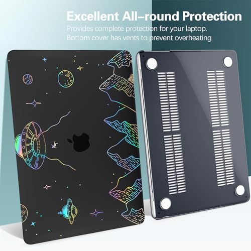 Clear Black Case for MacBook Air 13 inch 2021-2018 M1 A2337 A2179 A1932, Plastic Hard Shell Case & Keyboard Cover for MacBook Air 13.3 inch, Planet - color: Clear Black Planet