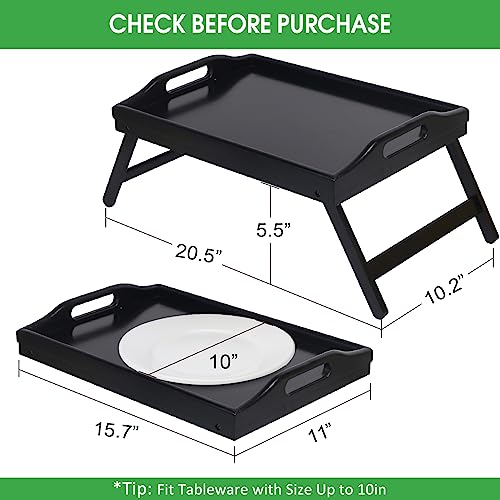 Bed Tray Folding Legs with Handles Breakfast Food Tray Table for Sofa Eating,Drawing,Platters Bamboo Serving Lap Desk Snack Tray - color: Black