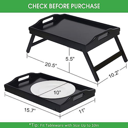 Bed Tray Folding Legs with Handles Breakfast Food Tray Table for Sofa Eating,Drawing,Platters Bamboo Serving Lap Desk Snack Tray - color: Black