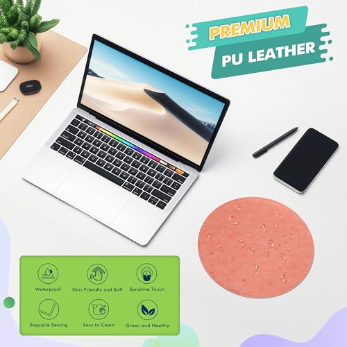 Mouse Pad，Round Mouse Pad，PU Mouse Pad，Leather Mouse Pad with Stitched Edge Micro-Fiber Base with Non-Slip Waterproof，Mouse Pad for Computers，Laptop，9 x 9 Inch (Pink) - color: Pink, size: 9L x 9W inches
