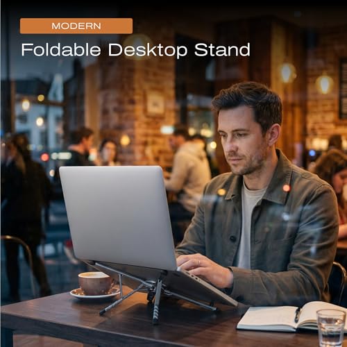 C Coiro 3-in-1 Magnetic Foldable Laptop Stand and Phone Stand for Desk Aluminum Alloy Adjustable Holder 10–16” Laptops & 4–13” Phones/Tablets, Magnetic Compatible with iPhone Android, Silver - color: Silver