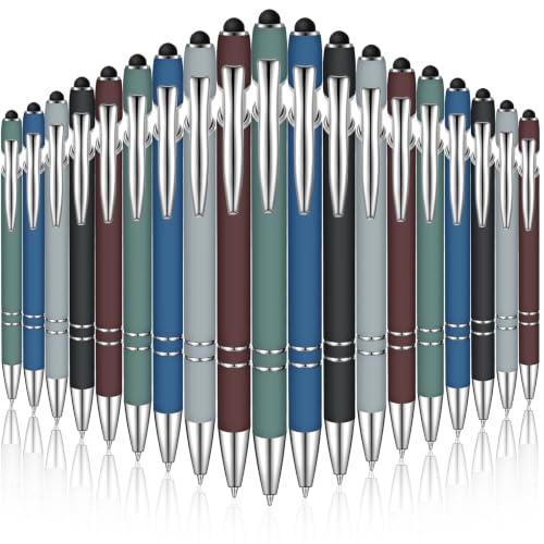 Zonon 38 Pieces Rubberized Ballpoint Pen with Stylus Tip Stylish Metal Pen Capacitive Stylus with Soft Rubberized Grip, Black Ink for Most Devices(Muted Colors) - color: Muted Colors