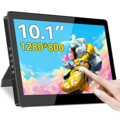 10.1” Touch Screen Monitor, IPS 1280x800 Small USB-C Secondary Display, 10-Point Touch, HDMI, VESA, Dual Speakers, Mini Monitor for Laptop PC Rasp Pi - size: 10.1”