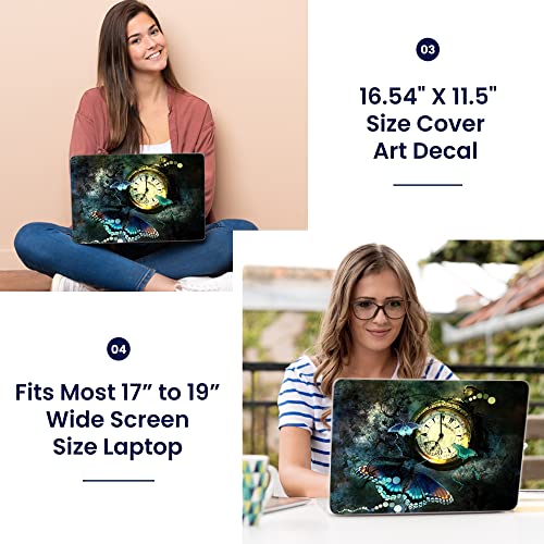 LSS 17 17.3 Inches Laptop Notebook Skin Sticker with 2 Wrist Pads - Reusable Cover Protector Vinyl Sticker Cover Decal Fits 17" - 19" HP Asus Acer Samsung - Clock Butterfly Pattern - color: Clock Butterfly, size: 17" - 19"