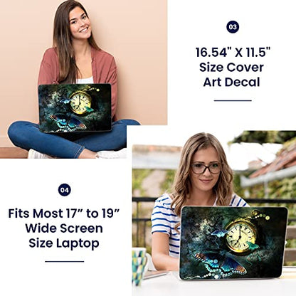 LSS 17 17.3 Inches Laptop Notebook Skin Sticker with 2 Wrist Pads - Reusable Cover Protector Vinyl Sticker Cover Decal Fits 17" - 19" HP Asus Acer Samsung - Clock Butterfly Pattern - color: Clock Butterfly, size: 17" - 19"