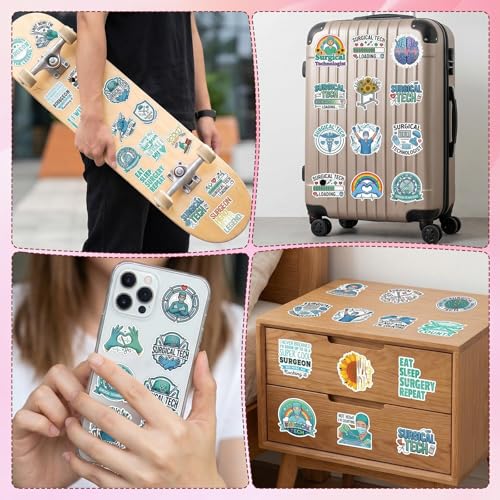 100 Pcs Surgical Tech Stickers Surgical Technologist Gifts | Surgical Tech Stickers for Appreciation, Waterproof Vinyl, Doctor Decals for Luggage Guitar Laptop Journaling Water Bottle - style: Surgical Tech