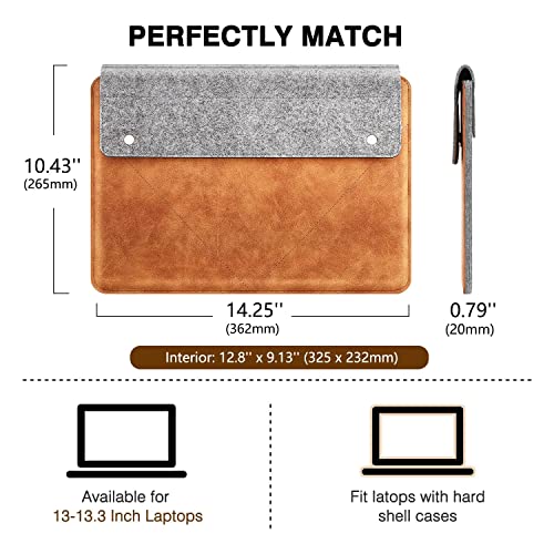 MoKo 13-13.3 Inch Laptop Sleeve Bag with Accessory Pocket | Fits Mac Neo/Pro 13-inch M2/M1, MacPro 14-inch, Mac Air 13.3-inch, iPad Pro 13 and Surface Pro 9/8 13-inch, Gray&Brown - size: 13-13.3 Inch