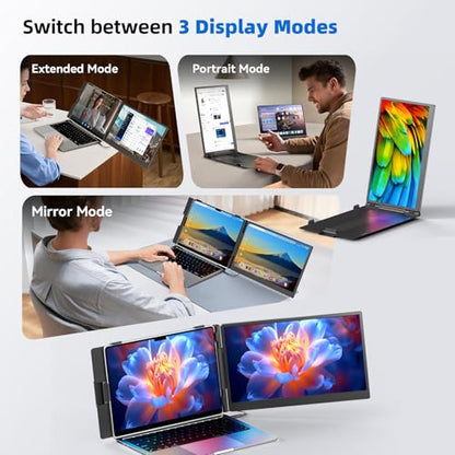 ROYY 14.2" Laptop Screen Extender, 1080P FHD Portable Monitor for Laptop with 1.8lb Lightweight Design, Plug & Play USB-C/HDMI External Screen for 13-17" Laptops, Travel & Home Office | 1080P FHD IPS, 300-nit, 72% NTSC display; Driver-free USB-C/HDMI; Mir