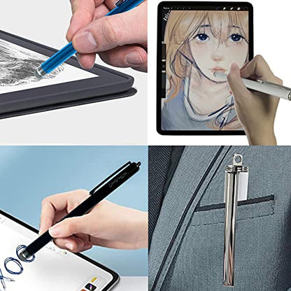 3-Pack 5.3'' Micro-Knit Mesh Tip Capacitive Stylus Pens for Touch Screens with Replaceable Fiber Tips, Universal Stylus Pens and Cleaning Cloth (Black, Blue, White) - color: Black, Blue, White