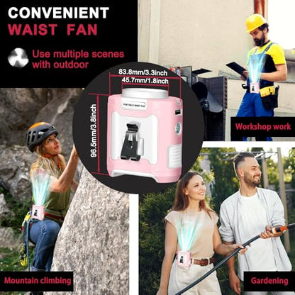 CAZOKASI 2024 Upgrade 10000mAh Waist Clip Portable Personal Body Fan - Powerful Upto 40H Cooling and Heatstroke Prevention (Gray and Orange, Pink White) - size: 10000mAh / Pink white