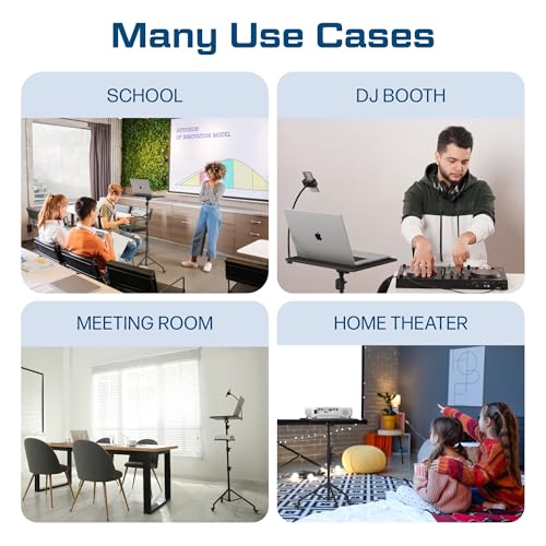 Projector Stand Tripod Laptop Tripod with Wheels & Adjustable Height Portable Podium Stand with Phone Holder Projector Holder for Home, Office, School & DJ Matte Black