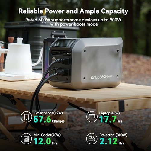 Dabbsson 768Wh Portable Power Station,Solar Generator,Up to 900W AC Output,1.5X Extended Runtime,Recharge 100% in 1.6 Hrs, 600L Semi-Solid LiFePO4,EPS,100W USB-C,for Camping RV Home - style: 600L