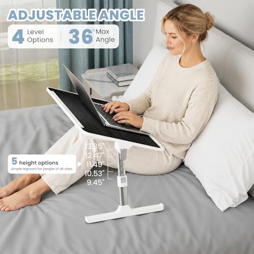 Adjustable Lap Desk, Foldable Laptop Desk for Bed, X-Large Lap Table | 23.6 x 15.7 Inches Bed Laptop Table, Laptop Stand for Couch & Sofa, Laptop Tray for Adults Writing Reading Eating, Black - color: Black