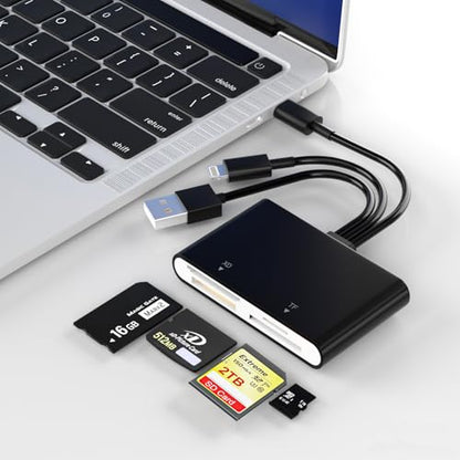 Memory Stick Pro Duo Adapter, 4 in 1 SD/TF/MS/XD Card Reader, XD Picture Card Reader for USB C/Lightning/USB A, Multi-SD Card Reader for iPhone 17/16/15/14/13/12/11/iPad/MAC/Android/Laptop/PC