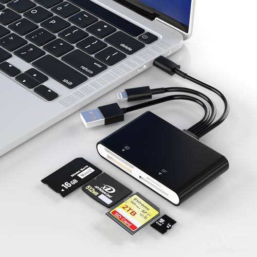 Memory Stick Pro Duo Adapter, 4 in 1 SD/TF/MS/XD Card Reader, XD Picture Card Reader for USB C/Lightning/USB A, Multi-SD Card Reader for iPhone 17/16/15/14/13/12/11/iPad/MAC/Android/Laptop/PC