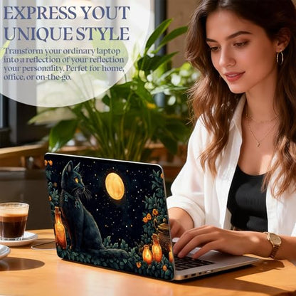 Universal Laptop Skin Sticker Decal,15.6 Inch Laptop Vinyl Cover for 13" 14" 15.6" Laptop,Scratch-Resistant Waterproof Protector Wrap,Reusable with Wrist Pads,Black Cat Full Moon Potions - color: Black Cat Full Moon Potions