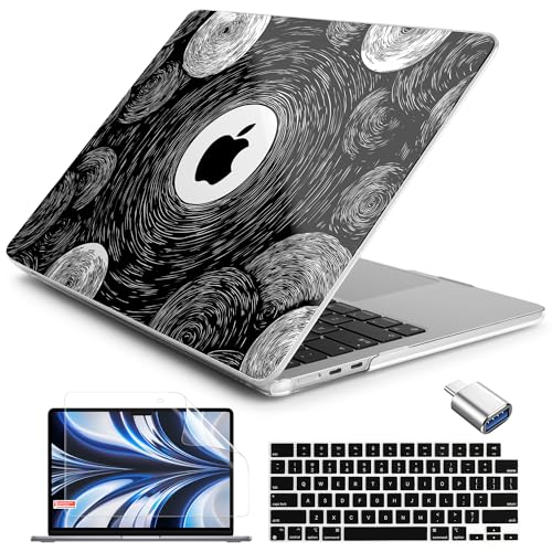 Batianda AstroGrid Case for MacBook Air 13.6" M2-M5 Chip, Galaxy Swirl | 4-in-1 set with black galaxy swirl design, lightweight slim hard shell protection for students, creators and space lovers - color: Abstract Lines