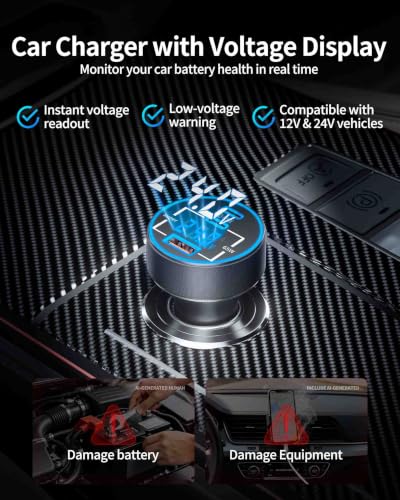Car Charger USB C, 130W 3-Port Fast Cigarette Lighter USB Charger Adapter | with Voltage Display,12V-24V USB Outlet, Super Fast Charging for iPhone 17 16 15 14 13 12 Galaxy iPad MacBook Android Phone