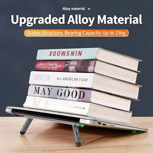 0.5cm Ultra Thin Invisible Laptop Stand, Foldable Mini Aluminum Laptop Riser, Portable Hidden Cooling Support Foot for MacBook 11-17 Inch Laptops& Tablets, 2 Adjustable Height Anti-Slip Notebook Stand