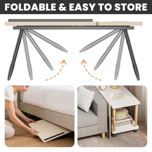 Laptop Bed Desk, 5-Angle Adjustable Bed Laptop Table with Cup Holder | Foldable Laptop Stand for Couch & Sofa, Portable Laptop Tray for Adults Writing Reading Eating, Beige - color: Beige