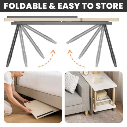 Laptop Bed Desk, 5-Angle Adjustable Bed Laptop Table with Cup Holder | Foldable Laptop Stand for Couch & Sofa, Portable Laptop Tray for Adults Writing Reading Eating, Beige - color: Beige