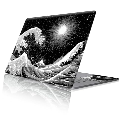 Reusable Universal Laptop Skin Sticker, Cut to Fit for 11.6–15.6 Inch Laptops, Waterproof Protective Film, No-Residue - Black Wave - color: Black Wave