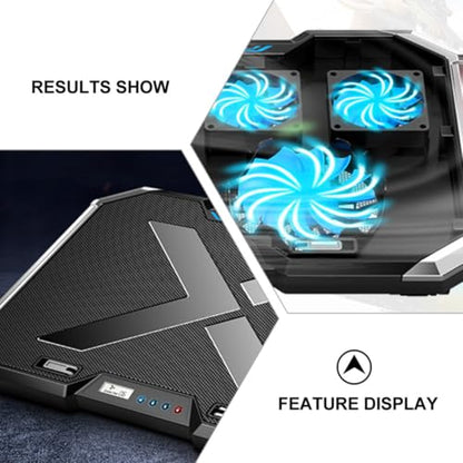 RGB LED Laptop Cooling Pad with 7-Gear Adjustable Ventilated Support, Alloy Material, Quiet Cooling Effect for Gaming Laptops, Black Cooler Stand with 7-Angle Adjustment